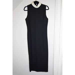Vintage Little Black Dress Midi Evan Picone Beaded Collar Size 12